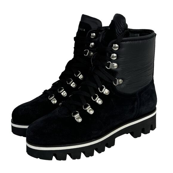 Aquatalia Morena Combat Boot Lug Sole NEW Women 7 Weatherproof Suede Black Italy - Picture 1 of 10